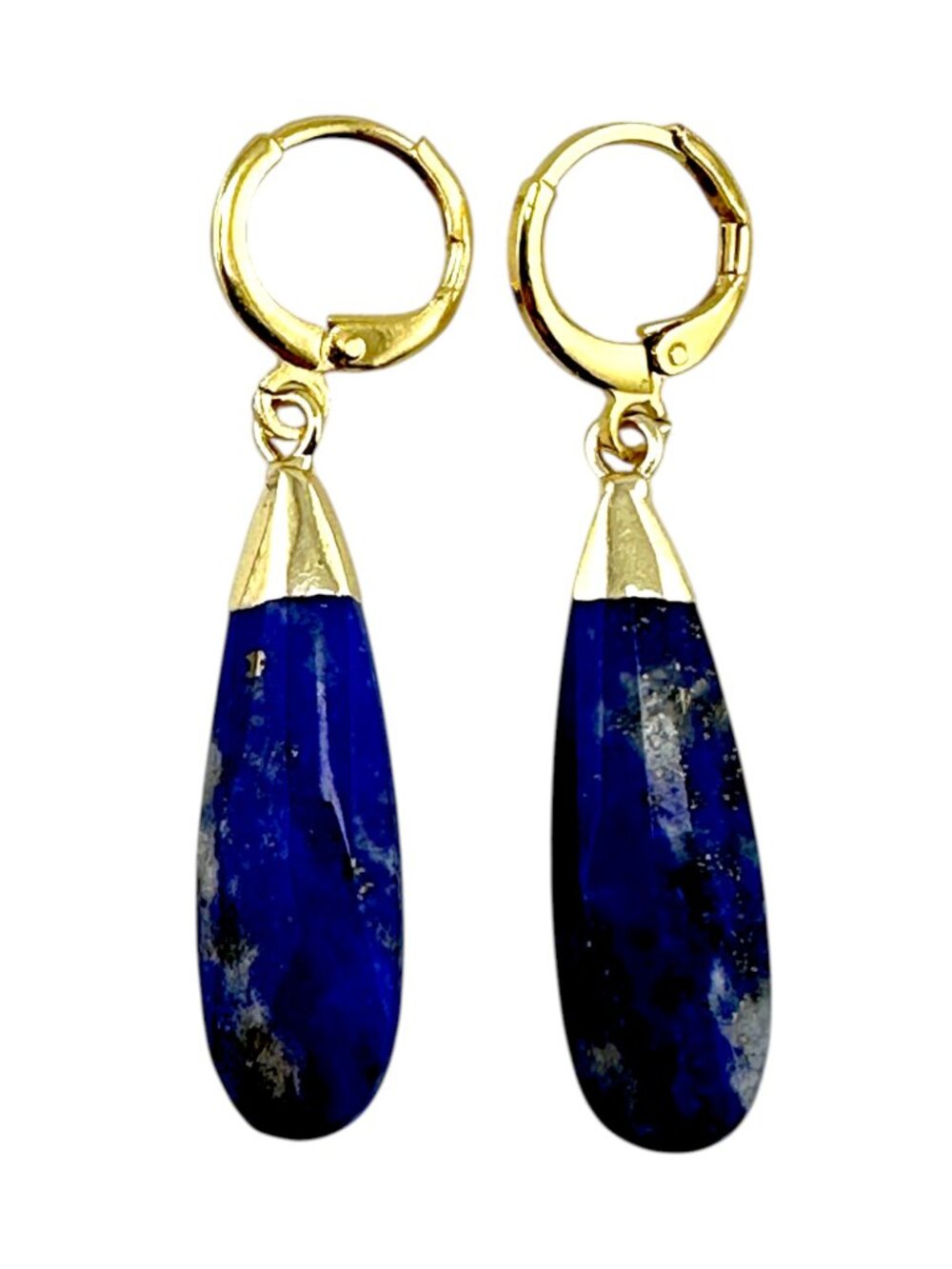 Lapis Lazuli Teardrop Earrings Gold Filled Hoops Blue Gemstone Dangle 1.75"